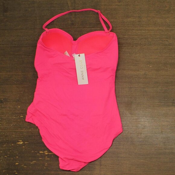 Anne Cole Womens Shirred Twist Front One-Piece Swimsuit Hot Flamingo Pink 8 - Picture 2 of 12